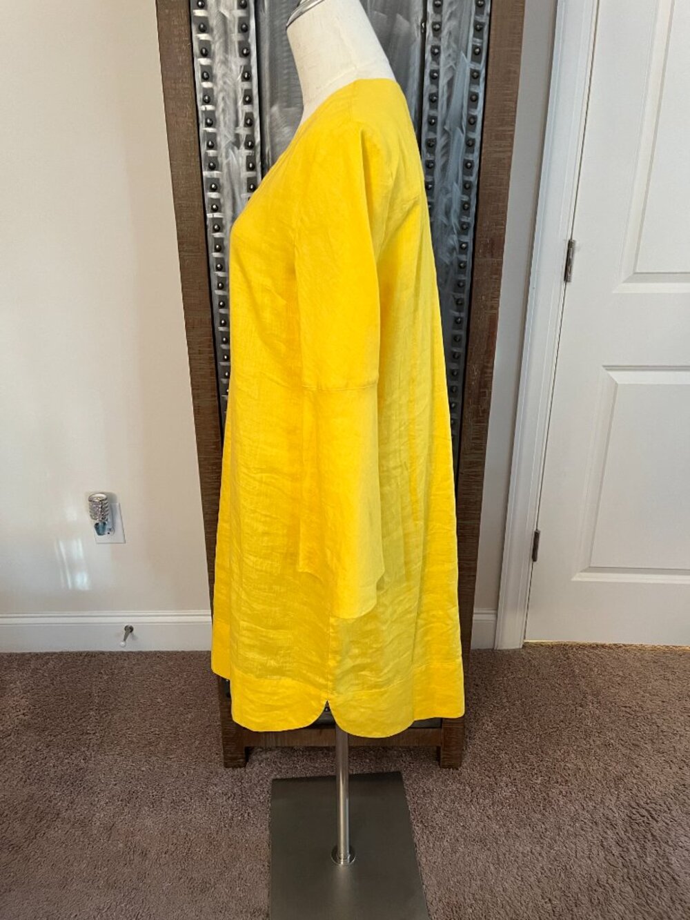NWT Soft Surroundings Yellow Milano Linen Bell Sleeve V-Neck Shift Dress M - Picture 8 of 10